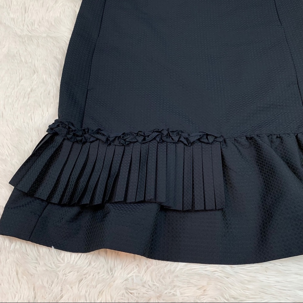 'S Max Mara short sleeve ruffle pleated jacquard Shift Dress in Navy blue - Picture 8 of 13
